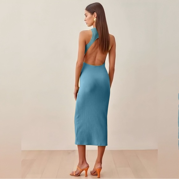Reformation Candice BodyCon Cutout Midi Dress | Morning Glory Blue | Size L - Picture 3 of 10